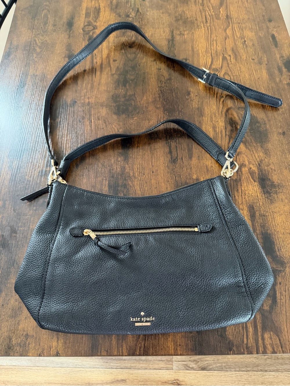 kate spade Black Pebbled Leather Shoulder Bag with Gold Hardware